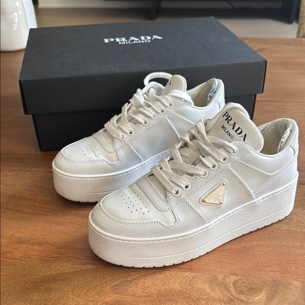 Prada White Platform Sneakers with Chunky Sole